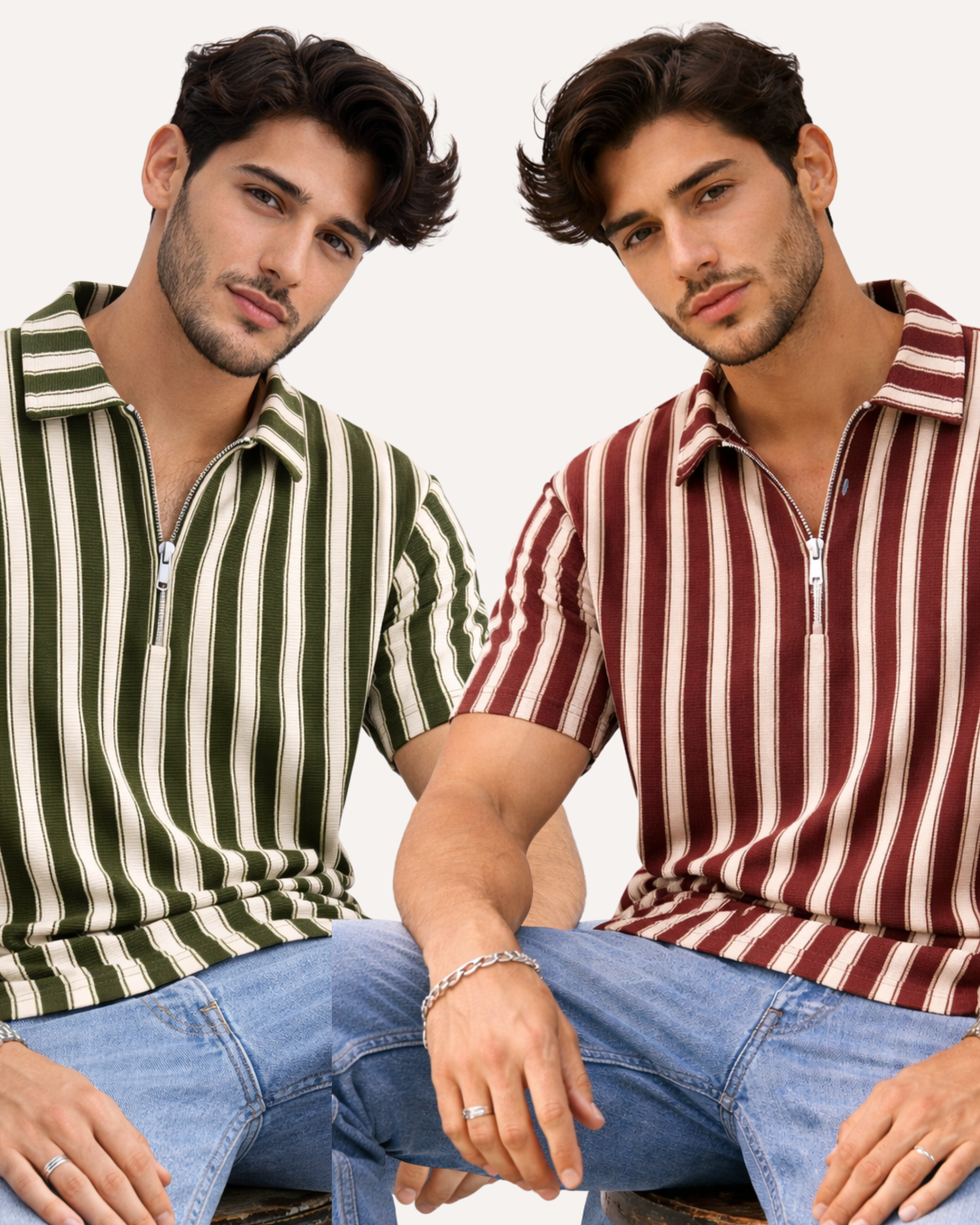 Pack of 2 - Waffle Knit Dual Stripe Zip Polo Shirt – Titan Apparel PK