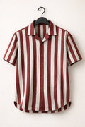 Maroon Stripe Cuban Collar Shirt for Men