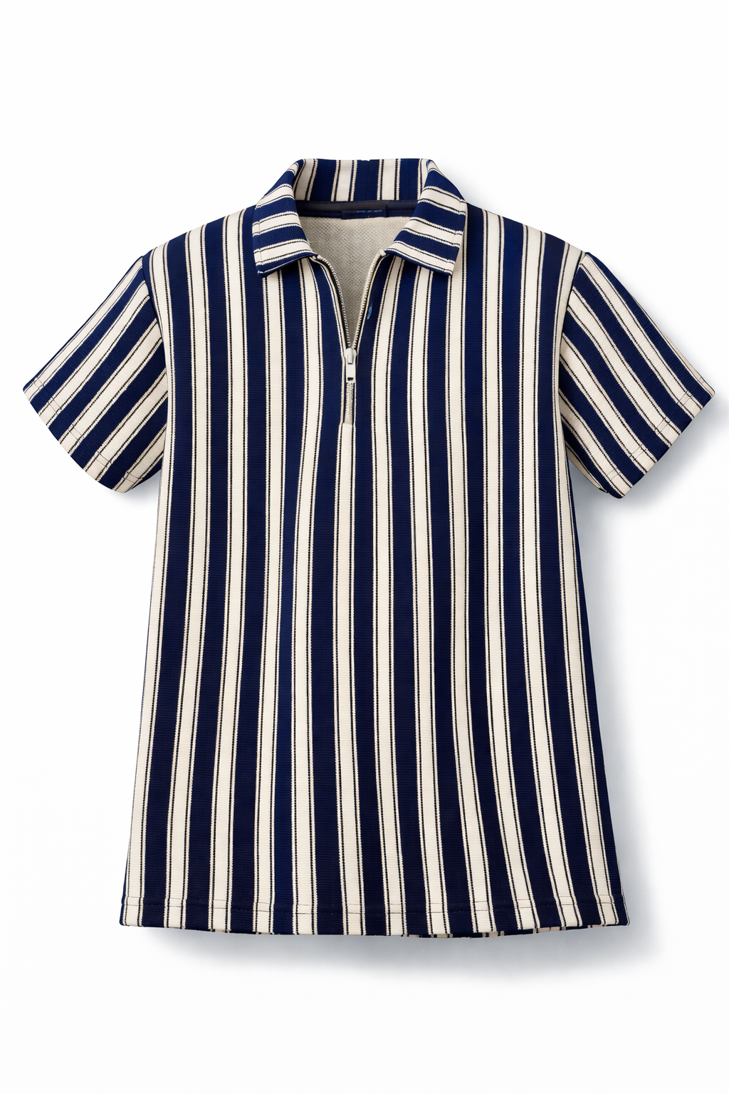 Waffle Knit Dual Stripe Zip Polo Shirt
