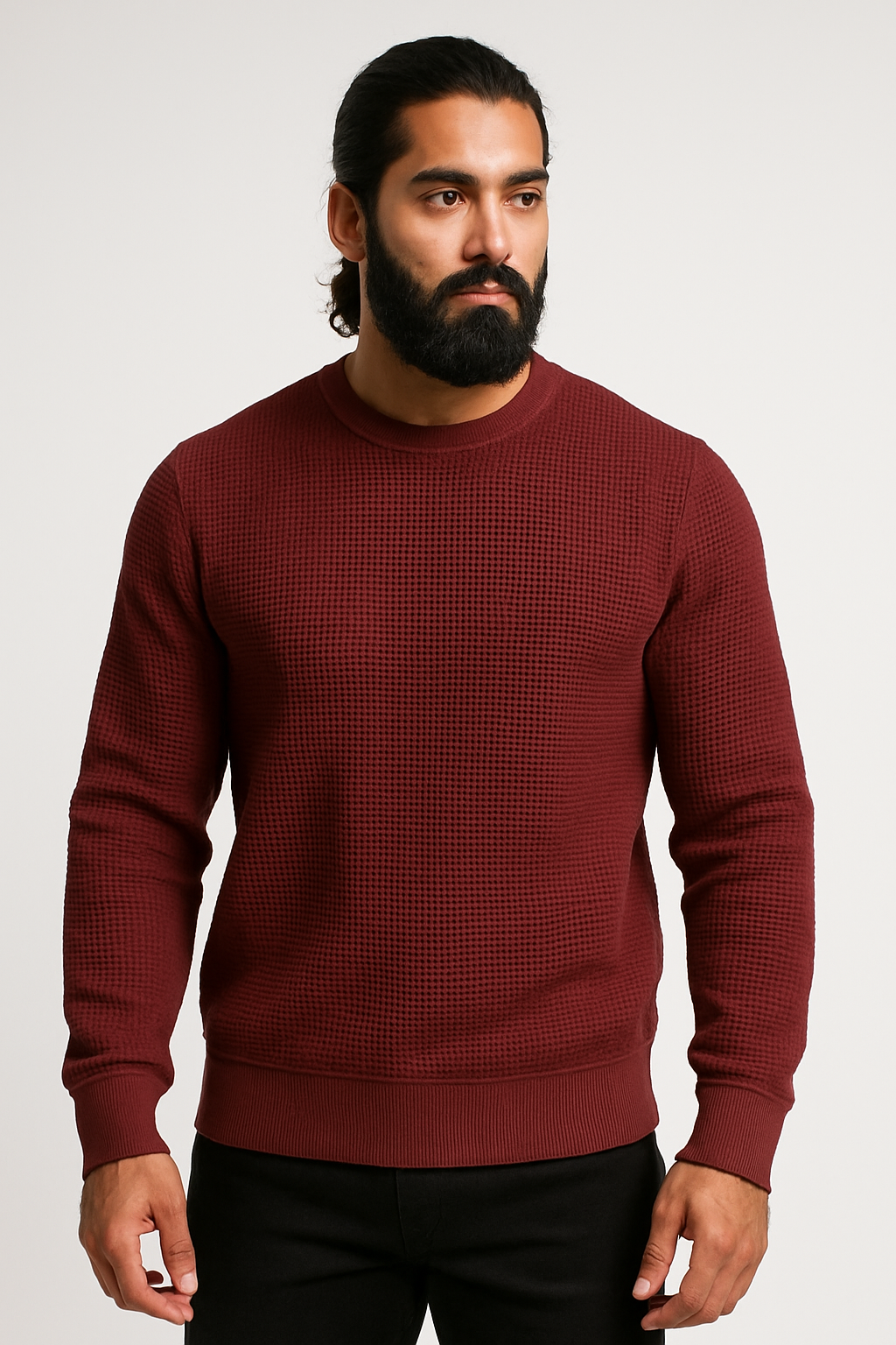 Pack of 2 White & Maroon Waffle-Knitted Sweatshirts