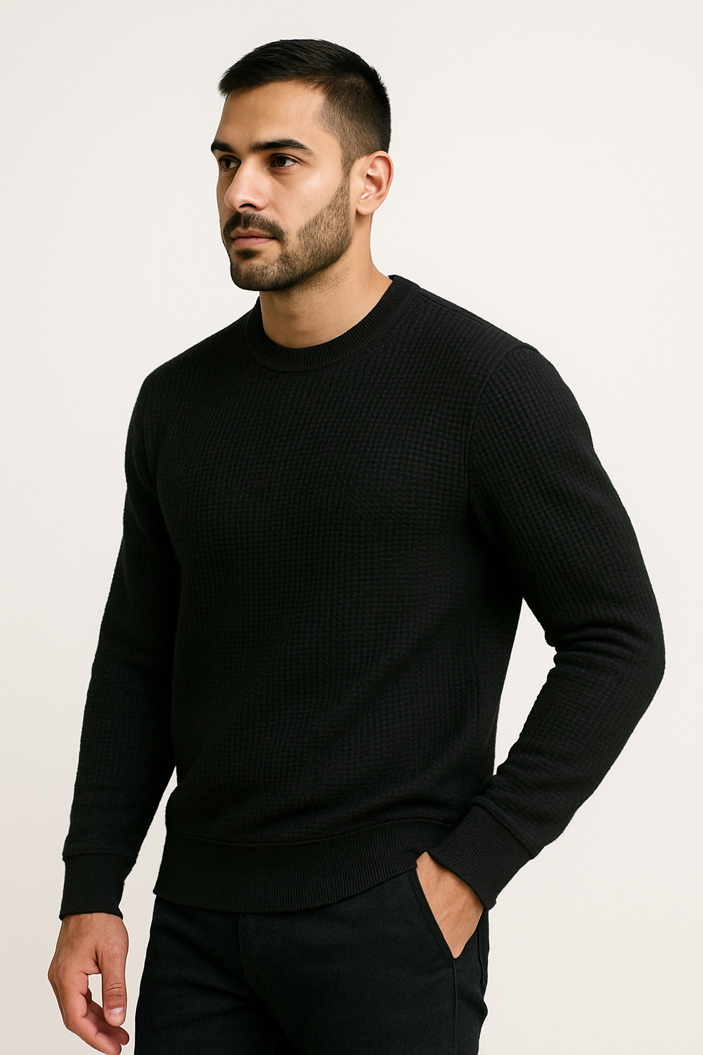 Pack of 2 Black & White Waffle-Knitted Sweatshirts