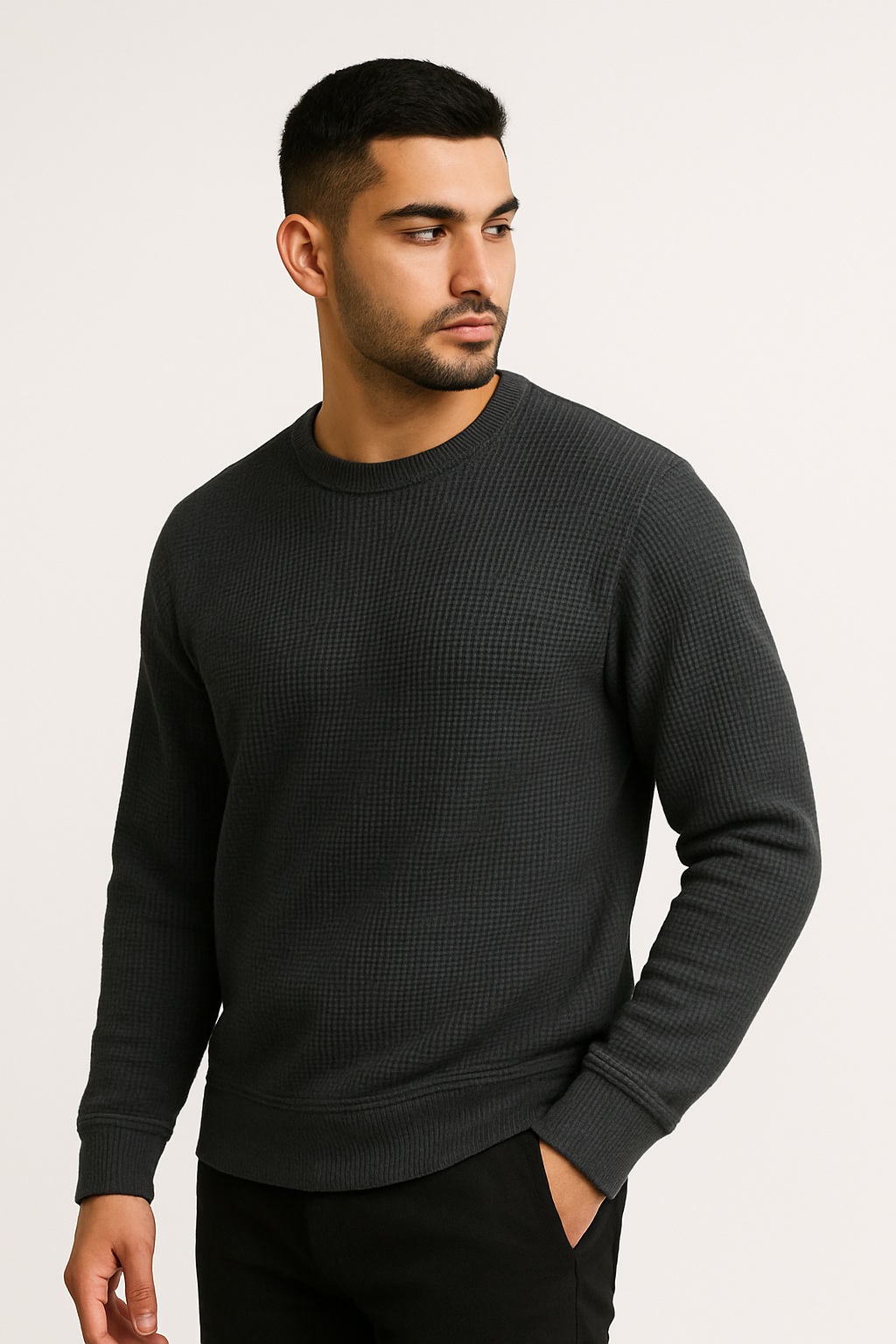 Pack of 2 Charcoal & White Waffle-Knitted Sweatshirts