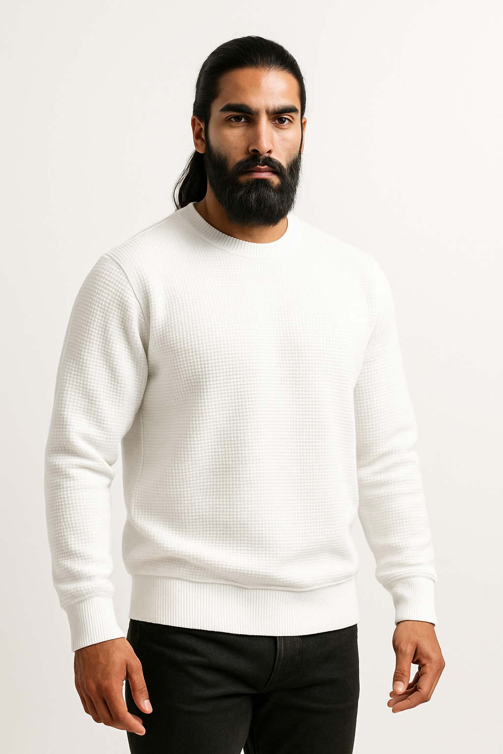 Pack of 2 White & Maroon Waffle-Knitted Sweatshirts